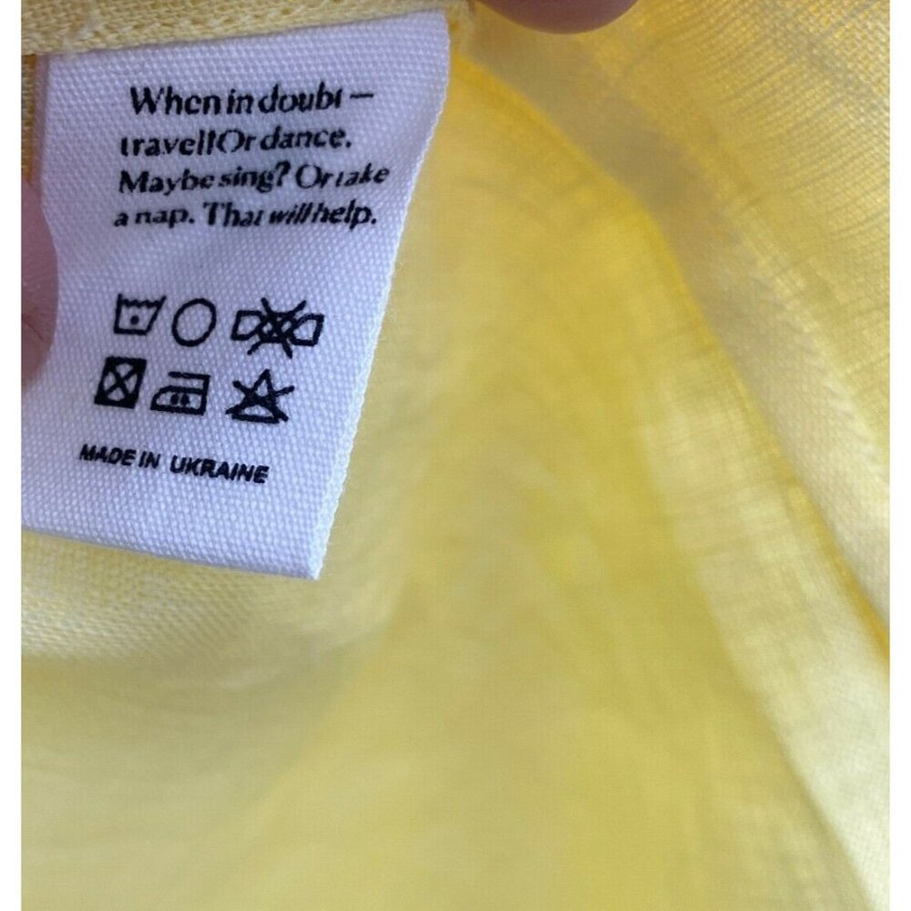 Sleeper Women’s Michelin Linen Midi Dress Lemon Yellow Smocked Puff Sleeve sz L - Picture 6 of 9